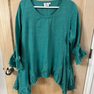 Classy Sassy Teal Ruffle Linen Tunic